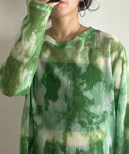 wee9s(ウィークス)の「shirring tie dye sheer tops / シャーリングタイダイシアートップス(Tシャツ/カットソー・レディース・グリーン/ブラック・FREE)」の21枚目の写真