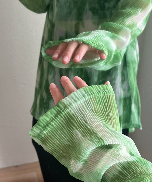 wee9s(ウィークス)の「shirring tie dye sheer tops / シャーリングタイダイシアートップス(Tシャツ/カットソー・レディース・グリーン/ブラック・FREE)」の20枚目の写真