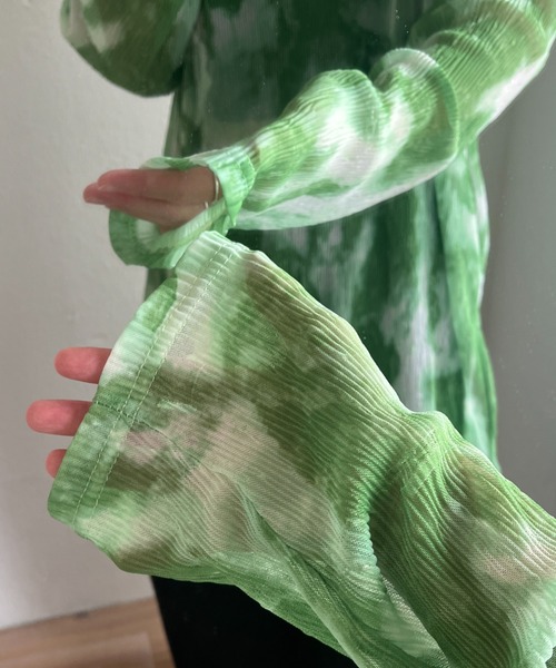 wee9s(ウィークス)の「shirring tie dye sheer tops / シャーリングタイダイシアートップス(Tシャツ/カットソー・レディース・グリーン/ブラック・FREE)」の19枚目の写真