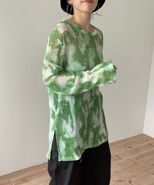 wee9s(ウィークス)の「shirring tie dye sheer tops / シャーリングタイダイシアートップス(Tシャツ/カットソー・レディース・グリーン/ブラック・FREE)」の18枚目の写真