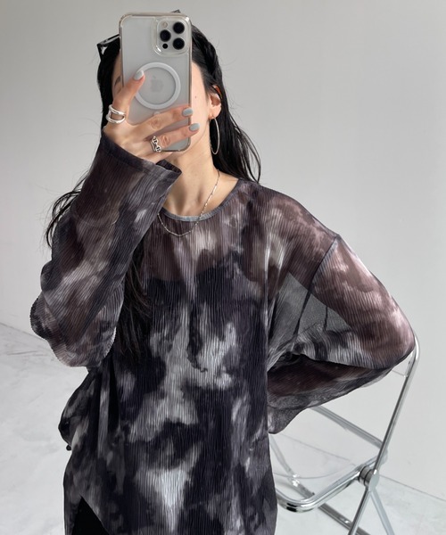 セール】shirring tie dye sheer tops / シャーリングタイダイ