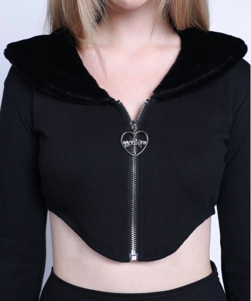 MORPH8NE(モルフィン)の「【MORPH8NE/モルフィン】HER TOPS/ ハートップス ジップアップ カーディガン ショートジップアップジャケット(その他トップス・レディース・ブラック・ONE SIZE)」の8枚目の写真