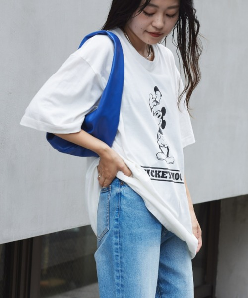 MICKEY MOUSE(ミッキーマウス)の「DISNEY /『蒸気船ウィリー』/ プリントTee(Tシャツ/カットソー・レディース・オフホワイト/グレー/ブルー・M/XL)」の6枚目の写真