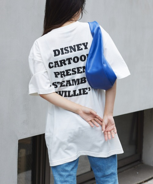 MICKEY MOUSE(ミッキーマウス)の「DISNEY /『蒸気船ウィリー』/ プリントTee(Tシャツ/カットソー・レディース・オフホワイト/グレー/ブルー・M/XL)」の8枚目の写真