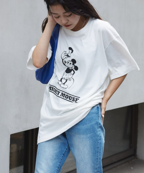 MICKEY MOUSE(ミッキーマウス)の「DISNEY /『蒸気船ウィリー』/ プリントTee(Tシャツ/カットソー・レディース・オフホワイト/グレー/ブルー・M/XL)」の5枚目の写真