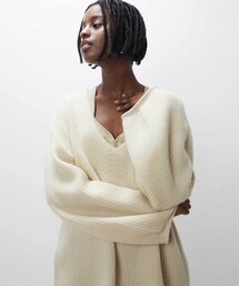 UNFIL | unfil | ウール Vネックリブニット WOMEN(ニット/セーター)