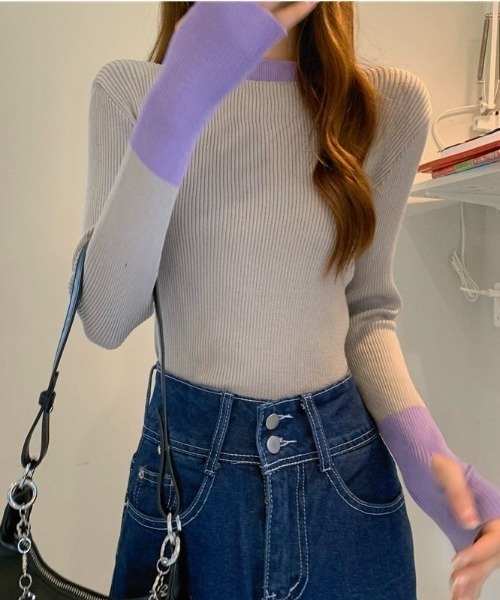 SHEENA(シーナ)の「サムホール付き袖配色リブニット(ニット/セーター・レディース・ブラック×ブルー/グレー系その他/グレー系その他2/ダルブルー系/ホワイト×ネイビー/ベージュ系その他・M)」の19枚目の写真