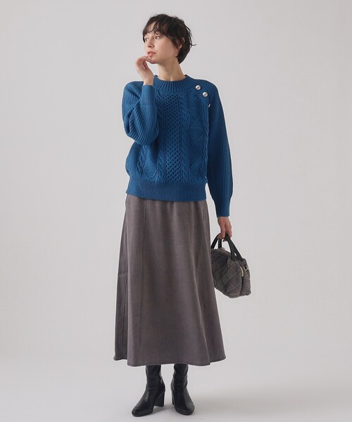 DRESKIP(ドレスキップ)の「◆【洗える】一枚で華やかに 金ボタン付きケ-ブルニット(ニット/セーター・レディース・ライトブルー/ブラック/オフホワイト/イエロー系その他・02/03/04)」の5枚目の写真