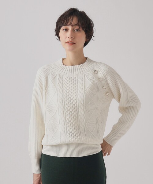 DRESKIP(ドレスキップ)の「◆【洗える】一枚で華やかに 金ボタン付きケ-ブルニット(ニット/セーター・レディース・ライトブルー/ブラック/オフホワイト/イエロー系その他・02/03/04)」の16枚目の写真