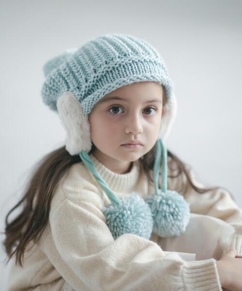 GOLFFICKERS ベージュ ニット帽 ポンポン付き　フリー GOLFFICKERS ポンポン付きニット帽 ホワイト ファッション通販