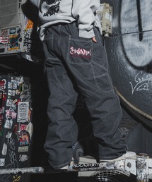 ビッグ刺繍ペインターワイドデニムパンツ