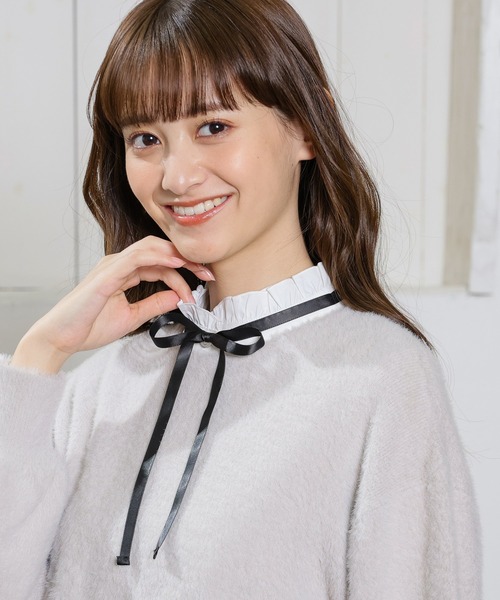 Honeys（ハニーズ）の「付け衿／細リボン付フリル（付け襟・レディース・ホワイト×ブラック・FREE）」の2枚目の写真