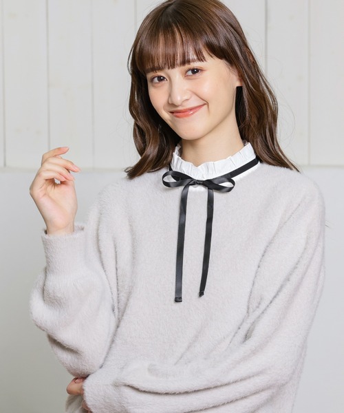 Honeys（ハニーズ）の「付け衿／細リボン付フリル（付け襟・レディース・ホワイト×ブラック・FREE）」の3枚目の写真