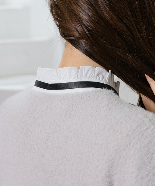 Honeys（ハニーズ）の「付け衿／細リボン付フリル（付け襟・レディース・ホワイト×ブラック・FREE）」の6枚目の写真