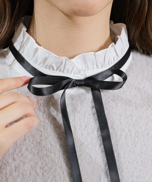 Honeys（ハニーズ）の「付け衿／細リボン付フリル（付け襟・レディース・ホワイト×ブラック・FREE）」の7枚目の写真
