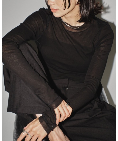 TODAYFUL（トゥデイフル）の「TODAYFUL　Sheer Crewneck Long T-shirts シアークルーネックロングTシャツ/12410608（Tシャツ/カットソー・レディース・ミント/ブラック/クリーム/キナリ・ONE SIZE）」の5枚目の写真