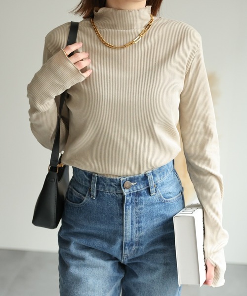 セール】【サムホール付き】 メローハイネックトップス