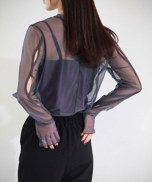 cheriella（シェリエラ）の「【cheriella】前後２WAYウェーブホールマーブルシアートップス（Tシャツ/カットソー・レディース・カーキ/パープル/グリーン/ブルー/ベージュ/ワイン/チャコールグレー・M）」の21枚目の写真