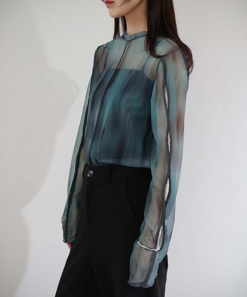 cheriella（シェリエラ）の「【cheriella】前後２WAYウェーブホールマーブルシアートップス（Tシャツ/カットソー・レディース・カーキ/パープル/グリーン/ブルー/ベージュ/ワイン/チャコールグレー・M）」の16枚目の写真