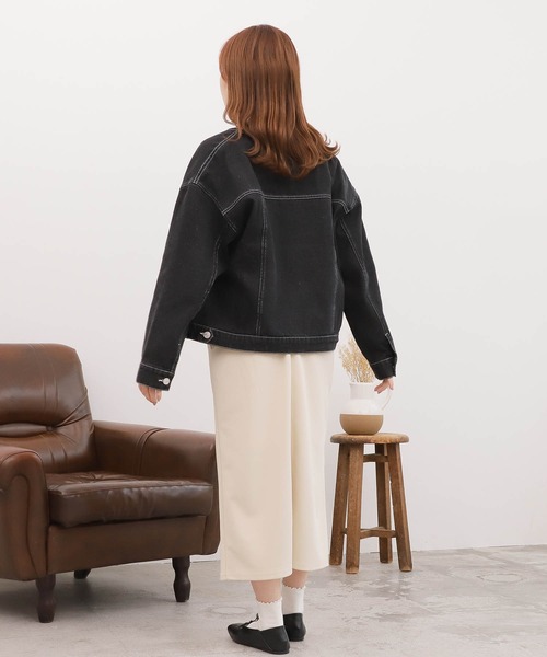mil(ミル)の「【150㎝前後の小柄さんサイズ】ノーカラーデニムジャケット(デニムジャケット・レディース・ブラック/ネイビー・XS/S)」の7枚目の写真