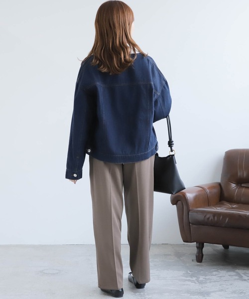 mil(ミル)の「【150㎝前後の小柄さんサイズ】ノーカラーデニムジャケット(デニムジャケット・レディース・ブラック/ネイビー・XS/S)」の18枚目の写真