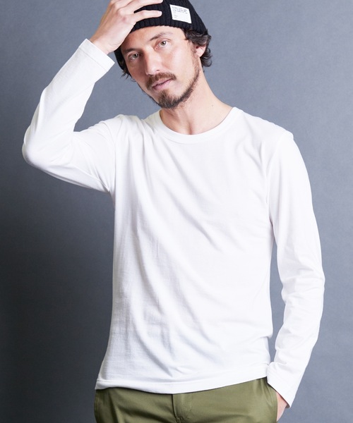 Magine(マージン)の「CTN BASIC U/N L/S:コットンベーシック Uネック ロングスリーブ 24SS(Tシャツ/カットソー・メンズ・オリーブ/ブラック/グレー/ホワイト・44/48/46)」の2枚目の写真