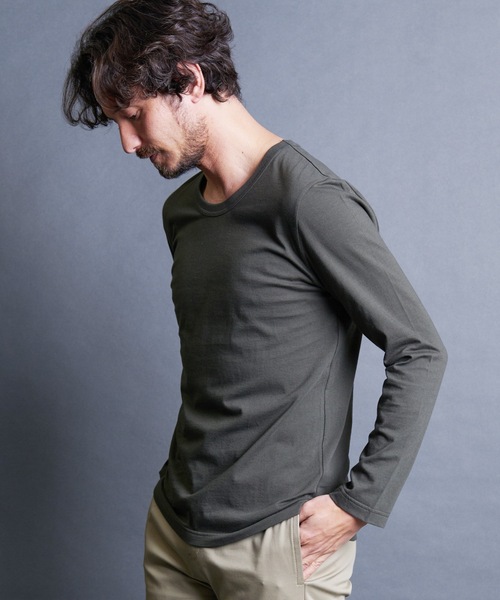 Magine(マージン)の「CTN BASIC U/N L/S:コットンベーシック Uネック ロングスリーブ 24SS(Tシャツ/カットソー・メンズ・オリーブ/ブラック/グレー/ホワイト・44/48/46)」の20枚目の写真