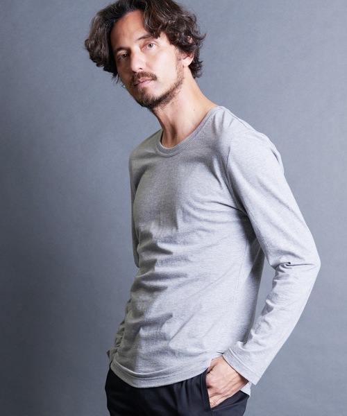 Magine(マージン)の「CTN BASIC U/N L/S:コットンベーシック Uネック ロングスリーブ 24SS(Tシャツ/カットソー・メンズ・オリーブ/ブラック/グレー/ホワイト・44/48/46)」の14枚目の写真