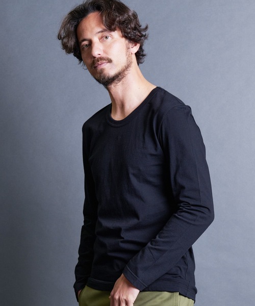 Magine(マージン)の「CTN BASIC U/N L/S:コットンベーシック Uネック ロングスリーブ 24SS(Tシャツ/カットソー・メンズ・オリーブ/ブラック/グレー/ホワイト・44/48/46)」の9枚目の写真