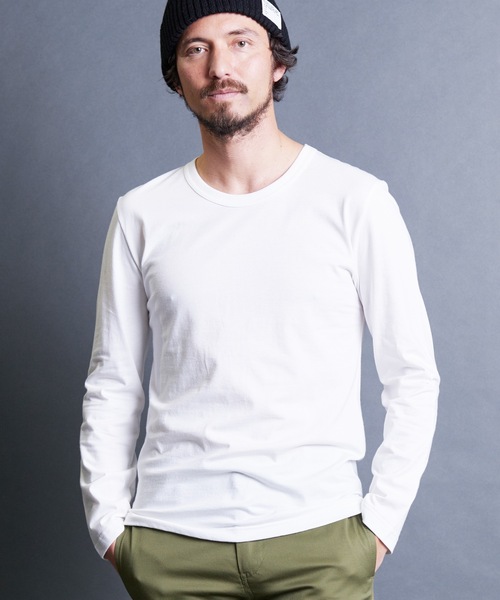 Magine(マージン)の「CTN BASIC U/N L/S:コットンベーシック Uネック ロングスリーブ 24SS(Tシャツ/カットソー・メンズ・オリーブ/ブラック/グレー/ホワイト・44/48/46)」の5枚目の写真