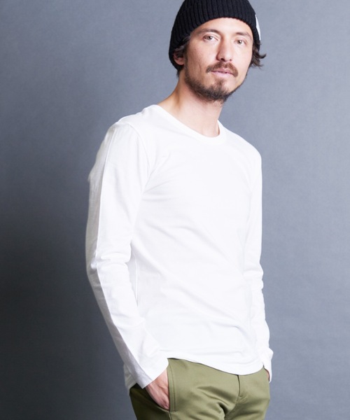 Magine(マージン)の「CTN BASIC U/N L/S:コットンベーシック Uネック ロングスリーブ 24SS(Tシャツ/カットソー・メンズ・オリーブ/ブラック/グレー/ホワイト・44/48/46)」の6枚目の写真