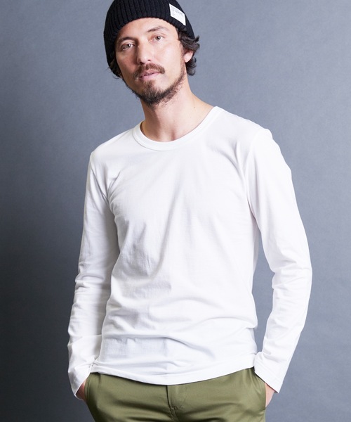 Magine(マージン)の「CTN BASIC U/N L/S:コットンベーシック Uネック ロングスリーブ 24SS(Tシャツ/カットソー・メンズ・オリーブ/ブラック/グレー/ホワイト・44/48/46)」の8枚目の写真