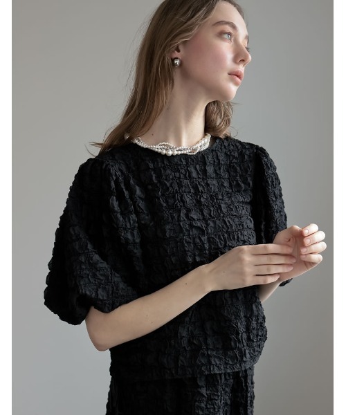 Re:EDIT（リエディ）の「[2024SS COLLECTION][MEISM by Re:EDIT]ワッフルライクふくれジャガードサイドリボントップス（その他トップス・レディース・ブラック/ホワイト・MEDIUM/LARGE）」の19枚目の写真