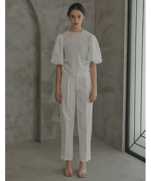 Re:EDIT（リエディ）の「[2024SS COLLECTION][MEISM by Re:EDIT]ワッフルライクふくれジャガードサイドリボントップス（その他トップス・レディース・ブラック/ホワイト・MEDIUM/LARGE）」の8枚目の写真