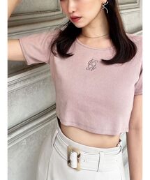 バイカラーロゴ刺繍テレコトップス