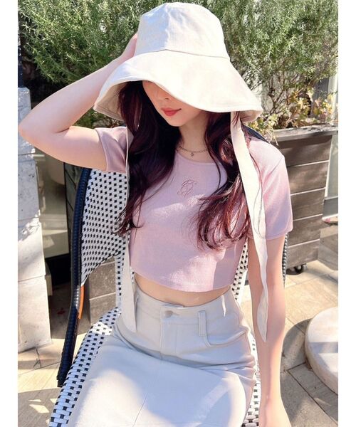 RESEXXY（リゼクシー）の「バイカラーロゴ刺繍テレコトップス（Tシャツ/カットソー・レディース・ピンク/ホワイト/ブラック・FREE）」の21枚目の写真