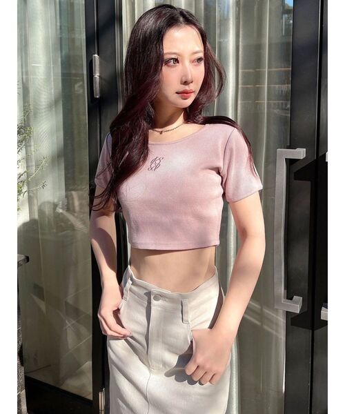 RESEXXY（リゼクシー）の「バイカラーロゴ刺繍テレコトップス（Tシャツ/カットソー・レディース・ピンク/ホワイト/ブラック・FREE）」の22枚目の写真