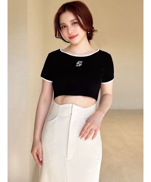 RESEXXY（リゼクシー）の「バイカラーロゴ刺繍テレコトップス（Tシャツ/カットソー・レディース・ピンク/ホワイト/ブラック・FREE）」の15枚目の写真