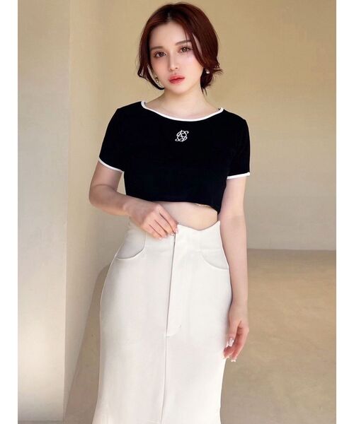 RESEXXY（リゼクシー）の「バイカラーロゴ刺繍テレコトップス（Tシャツ/カットソー・レディース・ピンク/ホワイト/ブラック・FREE）」の16枚目の写真