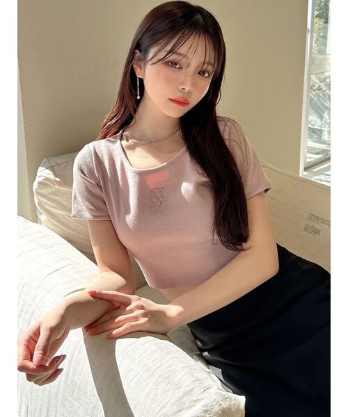 RESEXXY（リゼクシー）の「バイカラーロゴ刺繍テレコトップス（Tシャツ/カットソー・レディース・ピンク/ホワイト/ブラック・FREE）」の19枚目の写真