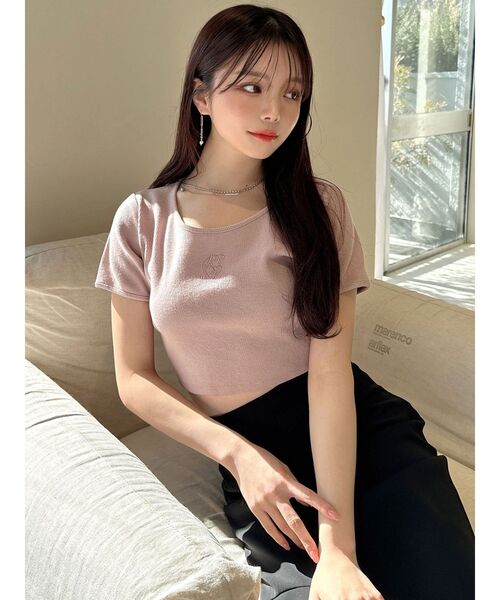 RESEXXY（リゼクシー）の「バイカラーロゴ刺繍テレコトップス（Tシャツ/カットソー・レディース・ピンク/ホワイト/ブラック・FREE）」の20枚目の写真