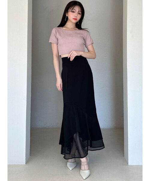 RESEXXY（リゼクシー）の「バイカラーロゴ刺繍テレコトップス（Tシャツ/カットソー・レディース・ピンク/ホワイト/ブラック・FREE）」の9枚目の写真