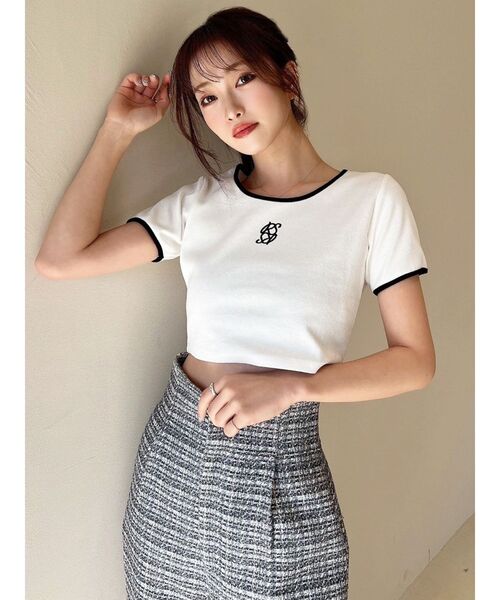 RESEXXY（リゼクシー）の「バイカラーロゴ刺繍テレコトップス（Tシャツ/カットソー・レディース・ピンク/ホワイト/ブラック・FREE）」の10枚目の写真