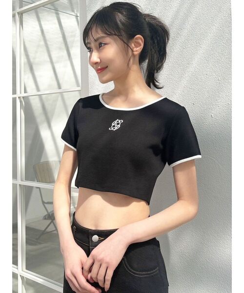 RESEXXY（リゼクシー）の「バイカラーロゴ刺繍テレコトップス（Tシャツ/カットソー・レディース・ピンク/ホワイト/ブラック・FREE）」の11枚目の写真