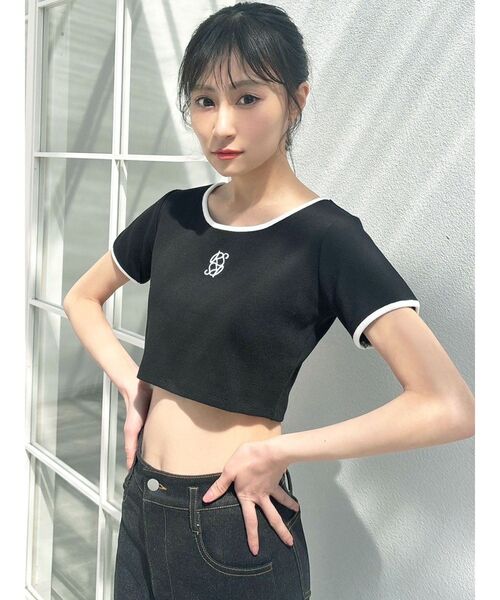 RESEXXY（リゼクシー）の「バイカラーロゴ刺繍テレコトップス（Tシャツ/カットソー・レディース・ピンク/ホワイト/ブラック・FREE）」の12枚目の写真