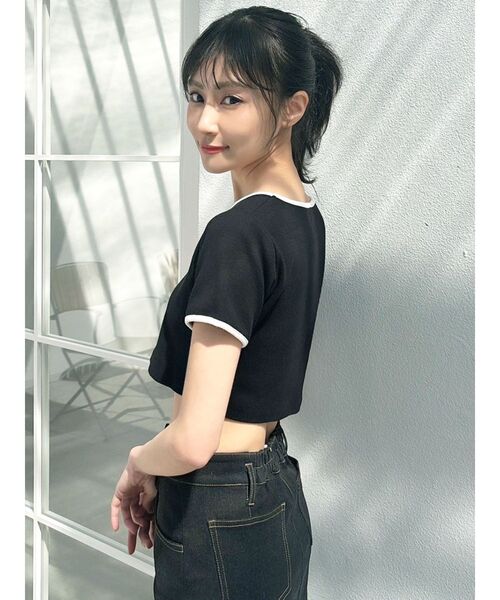 RESEXXY（リゼクシー）の「バイカラーロゴ刺繍テレコトップス（Tシャツ/カットソー・レディース・ピンク/ホワイト/ブラック・FREE）」の13枚目の写真