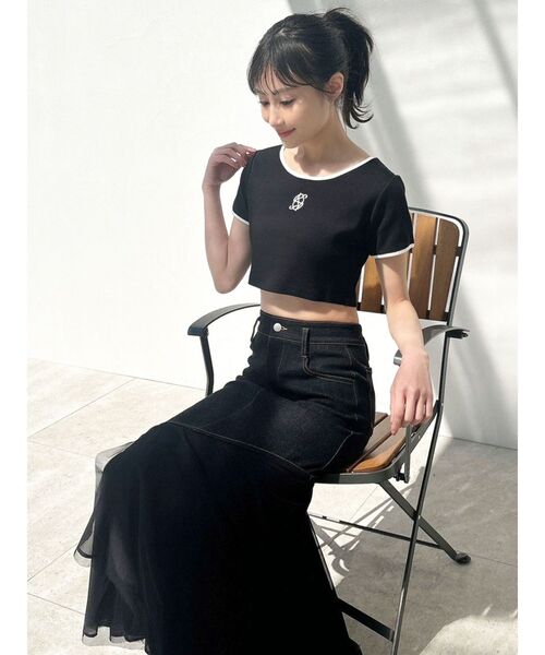 RESEXXY（リゼクシー）の「バイカラーロゴ刺繍テレコトップス（Tシャツ/カットソー・レディース・ピンク/ホワイト/ブラック・FREE）」の14枚目の写真