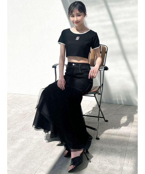 RESEXXY（リゼクシー）の「バイカラーロゴ刺繍テレコトップス（Tシャツ/カットソー・レディース・ピンク/ホワイト/ブラック・FREE）」の4枚目の写真