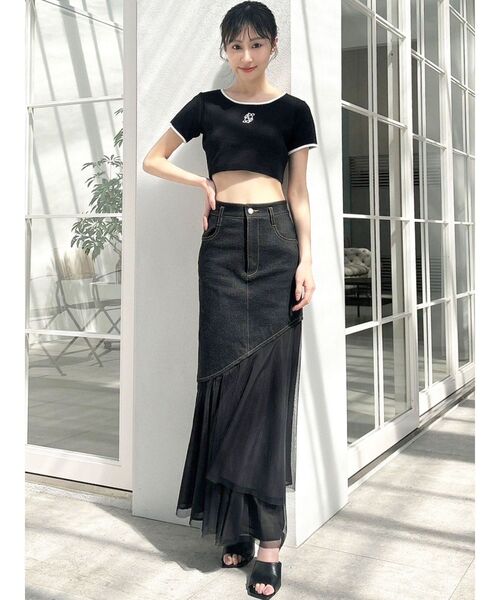 RESEXXY（リゼクシー）の「バイカラーロゴ刺繍テレコトップス（Tシャツ/カットソー・レディース・ピンク/ホワイト/ブラック・FREE）」の5枚目の写真