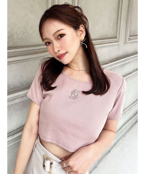 RESEXXY（リゼクシー）の「バイカラーロゴ刺繍テレコトップス（Tシャツ/カットソー・レディース・ピンク/ホワイト/ブラック・FREE）」の7枚目の写真